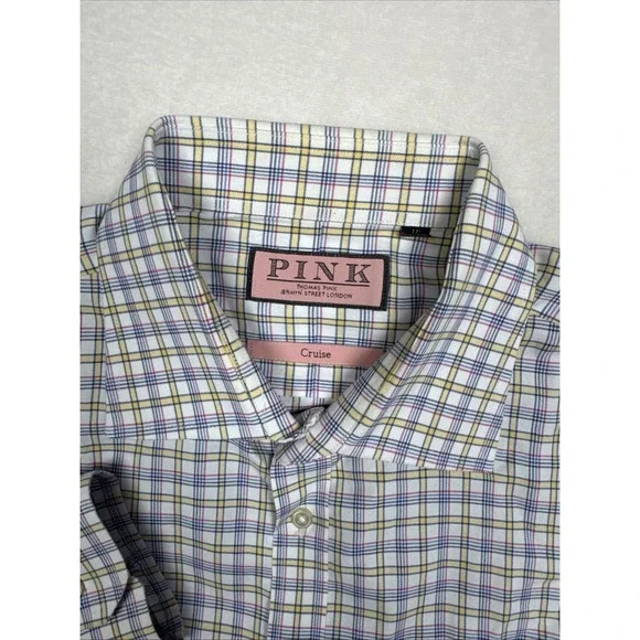 Thomas Pink Cruise Shirt Men‎ XL 17 43cm Multicolor Plaid 100% Cotton PAW14 - Picture 3 of 8